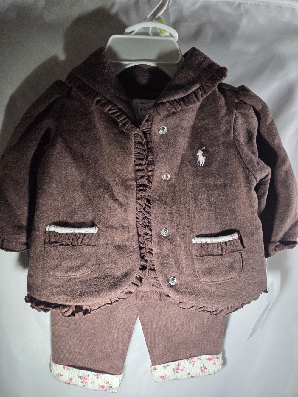 Ralph Lauren Baby Brown Ruffle Jacket & Pant Set